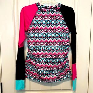 Hot Pink/Black Geometric Rash Guard with Built In Bra